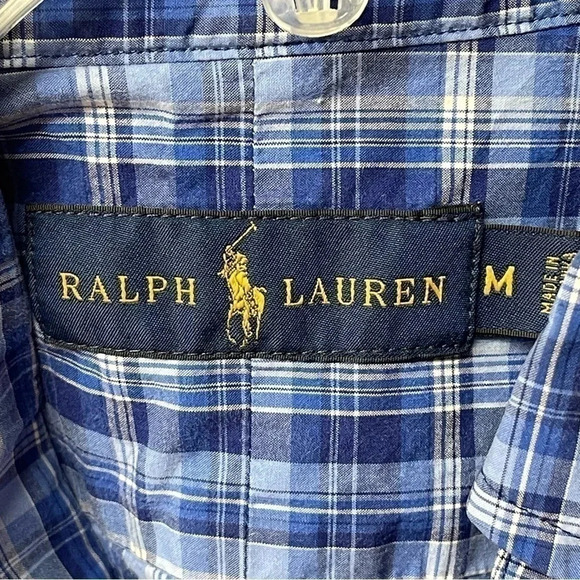 Men’s Ralph Lauren short sleeved collared button down. Blue plaid, size Medium. - Picture 4 of 7